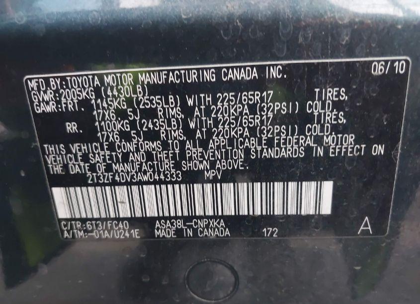 Photo 9 of 2010 Toyota Rav4 (VIN 2T3ZF4DV3AW044333)