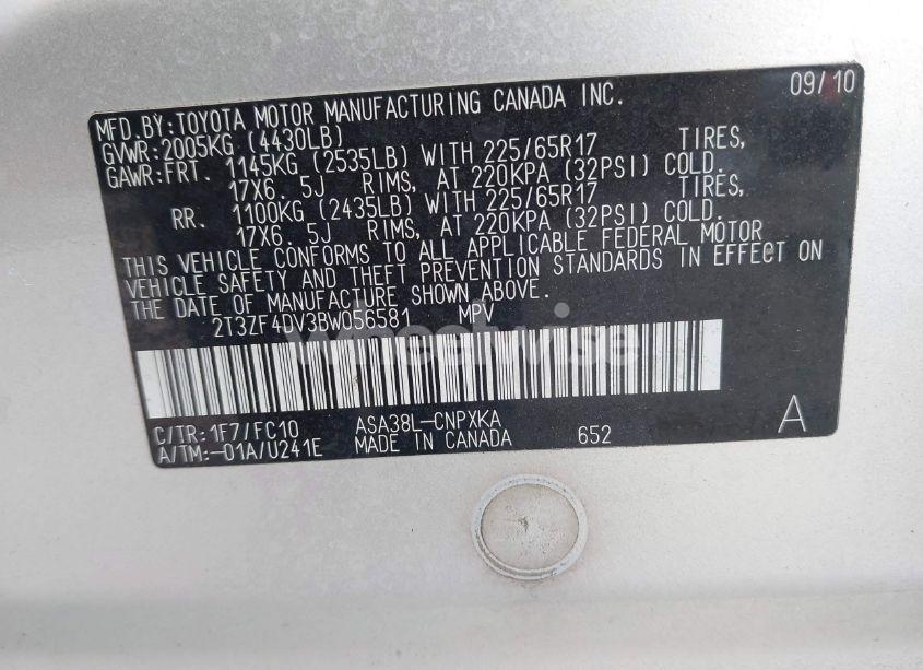 Photo 9 of 2011 Toyota Rav4 (VIN 2T3ZF4DV3BW056581)