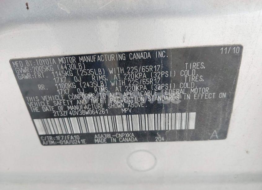 Photo 9 of 2011 Toyota Rav4 (VIN 2T3ZF4DV3BW064261)