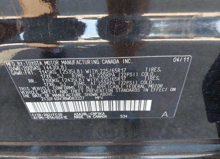 Photo 9 of 2011 Toyota Rav4 (VIN 2T3ZF4DV3BW083327)