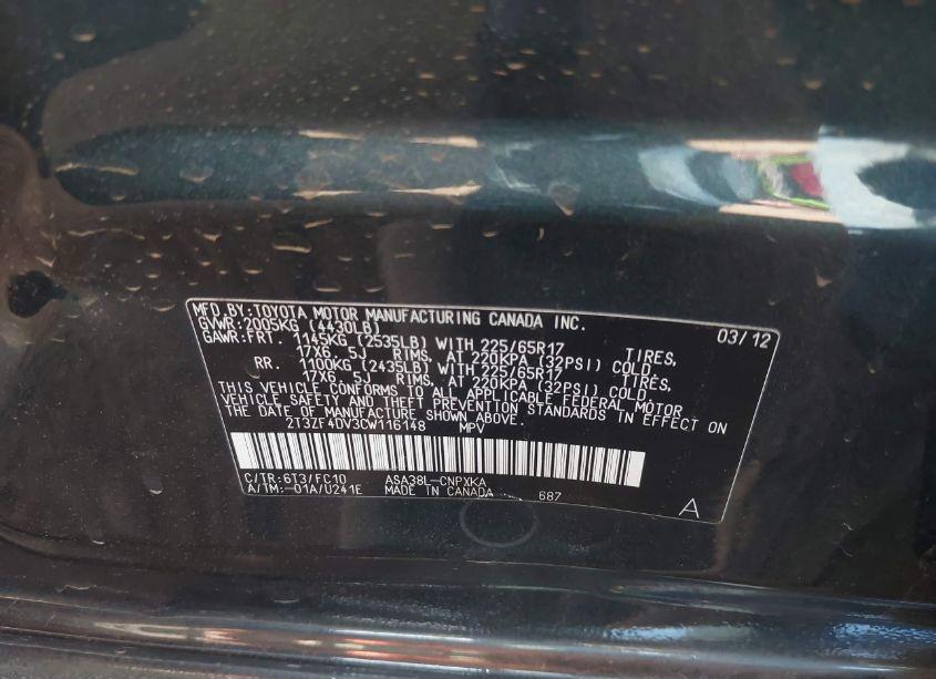 Photo 9 of 2012 Toyota Rav4 (VIN 2T3ZF4DV3CW116148)