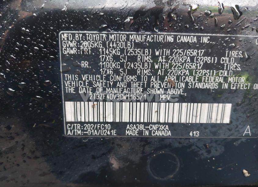 Photo 9 of 2012 Toyota Rav4 (VIN 2T3ZF4DV3CW116571)