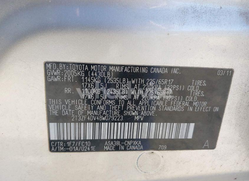 Photo 9 of 2011 Toyota Rav4 (VIN 2T3ZF4DV4BW079223)