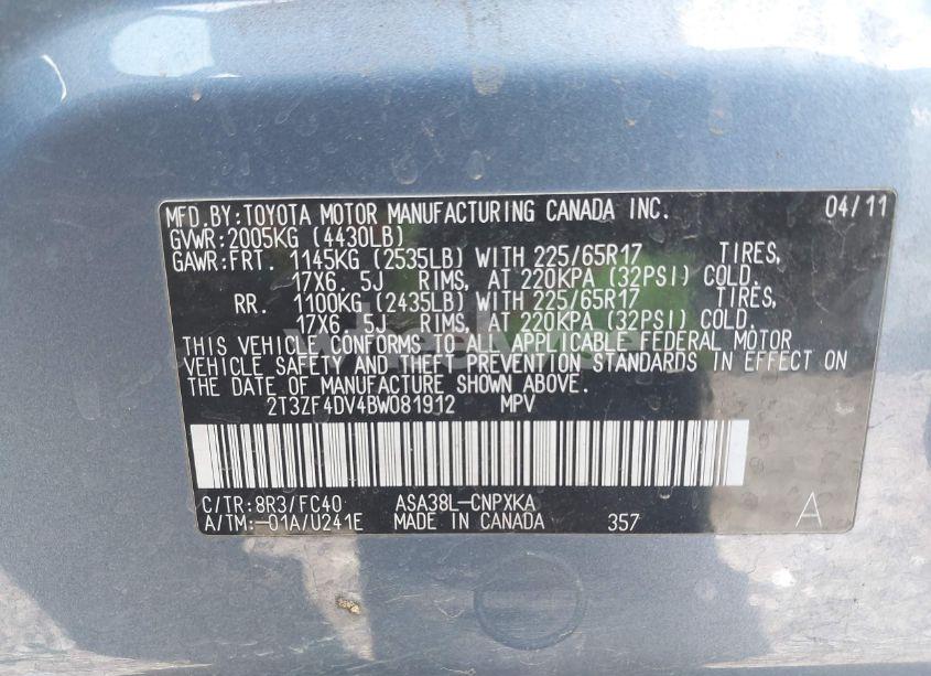 Photo 9 of 2011 Toyota Rav4 (VIN 2T3ZF4DV4BW081912)