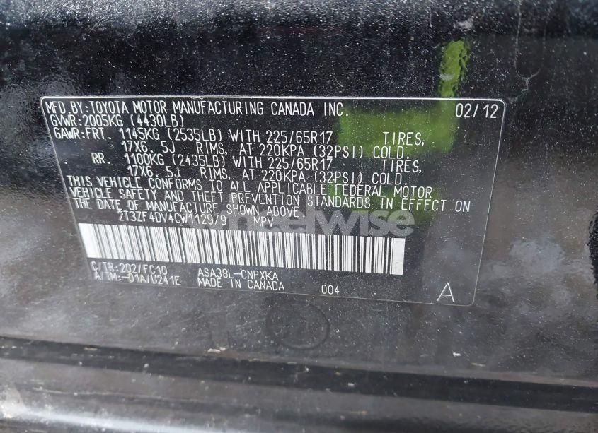 Photo 9 of 2012 Toyota Rav4 (VIN 2T3ZF4DV4CW112979)