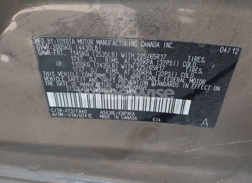 Photo 9 of 2012 Toyota Rav4 (VIN 2T3ZF4DV4CW120693)