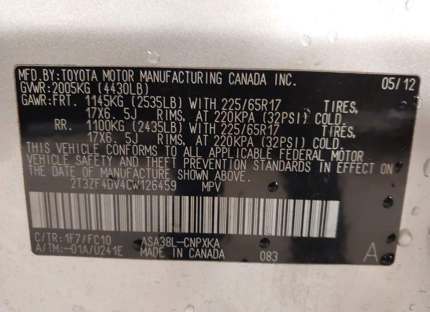 Photo 9 of 2012 Toyota Rav4 (VIN 2T3ZF4DV4CW126459)