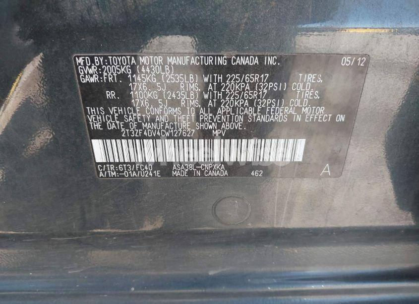 Photo 9 of 2012 Toyota Rav4 (VIN 2T3ZF4DV4CW127627)