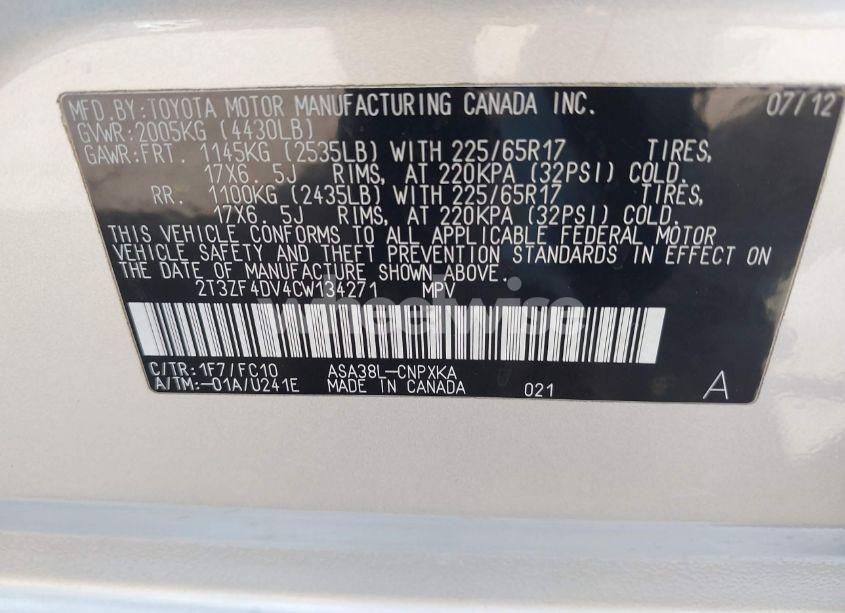 Photo 9 of 2012 Toyota Rav4 (VIN 2T3ZF4DV4CW134271)