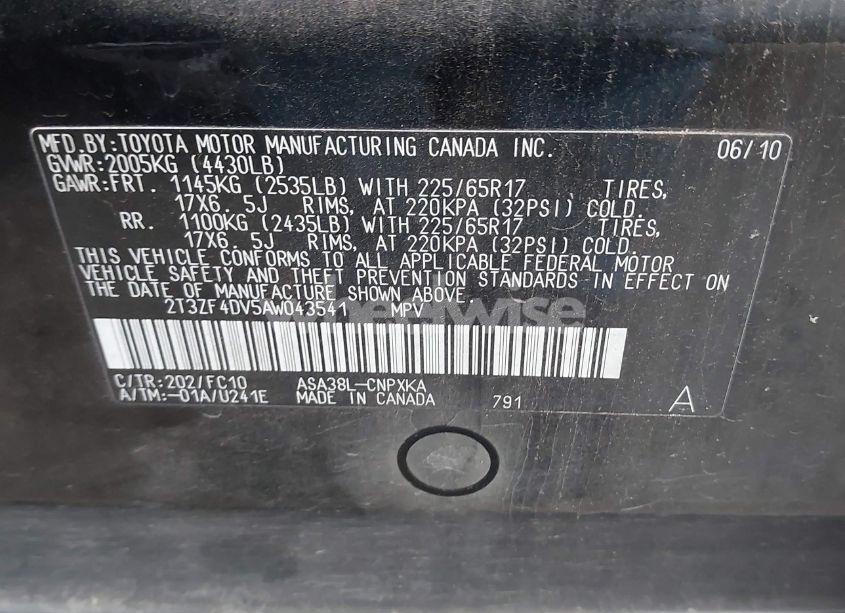 Photo 9 of 2010 Toyota Rav4 (VIN 2T3ZF4DV5AW043541)