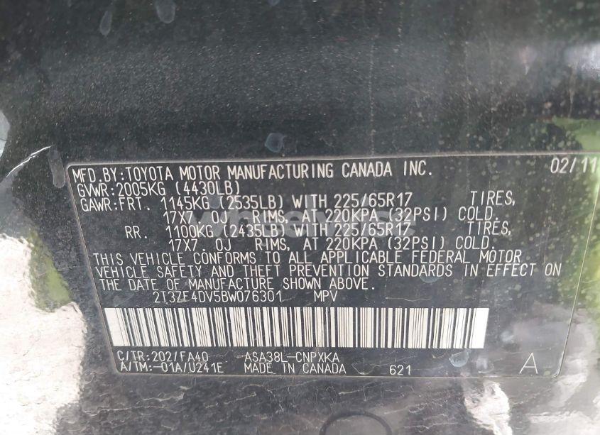 Photo 9 of 2011 Toyota Rav4 (VIN 2T3ZF4DV5BW076301)