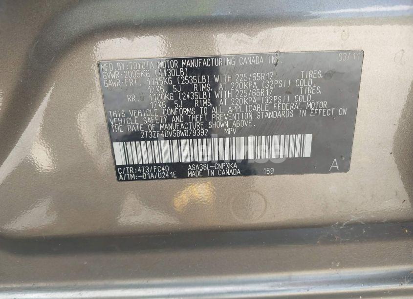 Photo 9 of 2011 Toyota Rav4 (VIN 2T3ZF4DV5BW079392)