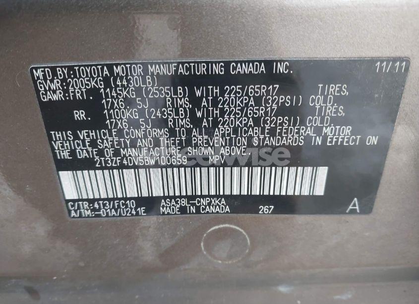 Photo 9 of 2011 Toyota Rav4 (VIN 2T3ZF4DV5BW100659)