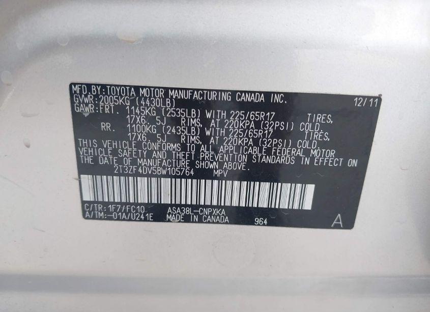 Photo 9 of 2011 Toyota Rav4 (VIN 2T3ZF4DV5BW105764)