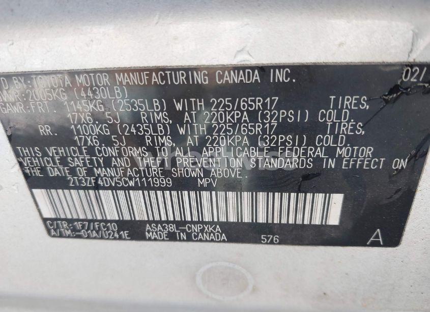 Photo 9 of 2012 Toyota Rav4 (VIN 2T3ZF4DV5CW111999)