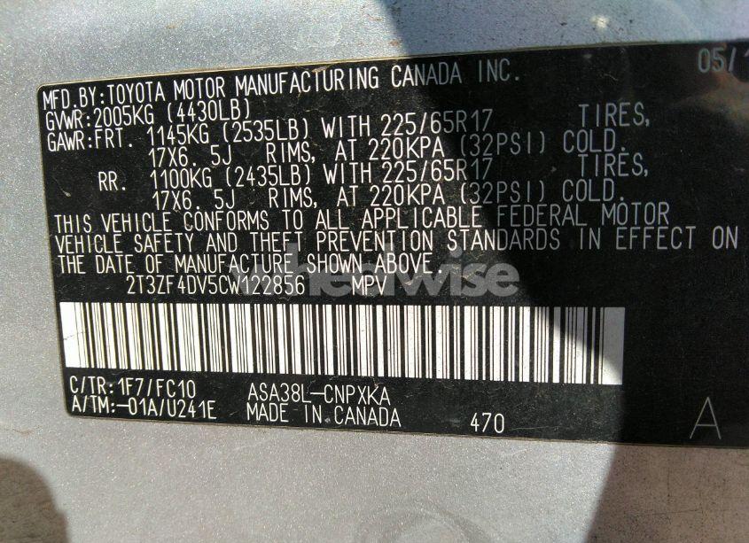 Photo 9 of 2012 Toyota Rav4 (VIN 2T3ZF4DV5CW122856)