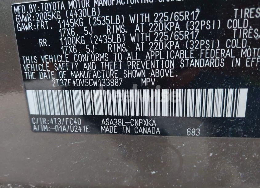 Photo 9 of 2012 Toyota Rav4 (VIN 2T3ZF4DV5CW133887)