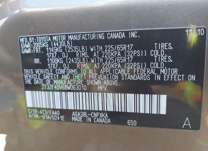 Photo 9 of 2011 Toyota Rav4 (VIN 2T3ZF4DV6BW063010)