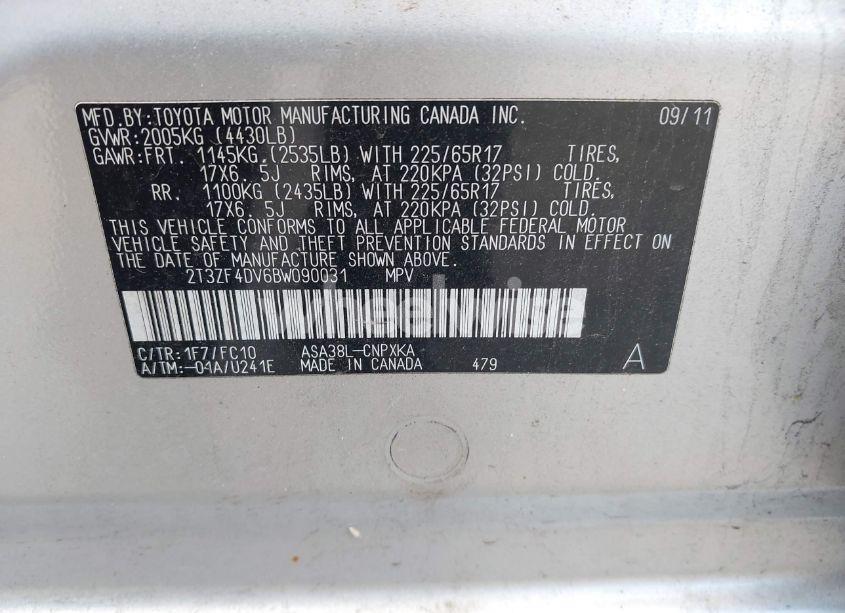 Photo 9 of 2011 Toyota Rav4 (VIN 2T3ZF4DV6BW090031)
