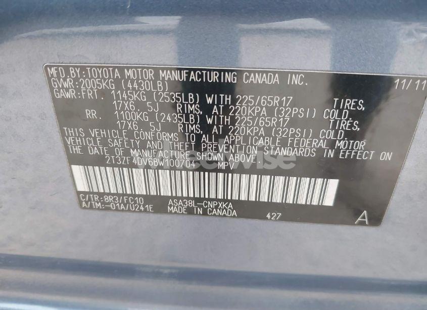 Photo 9 of 2011 Toyota Rav4 (VIN 2T3ZF4DV6BW100704)