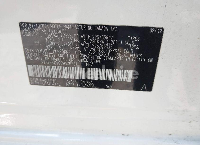 Photo 9 of 2012 Toyota Rav4 (VIN 2T3ZF4DV6CW139794)