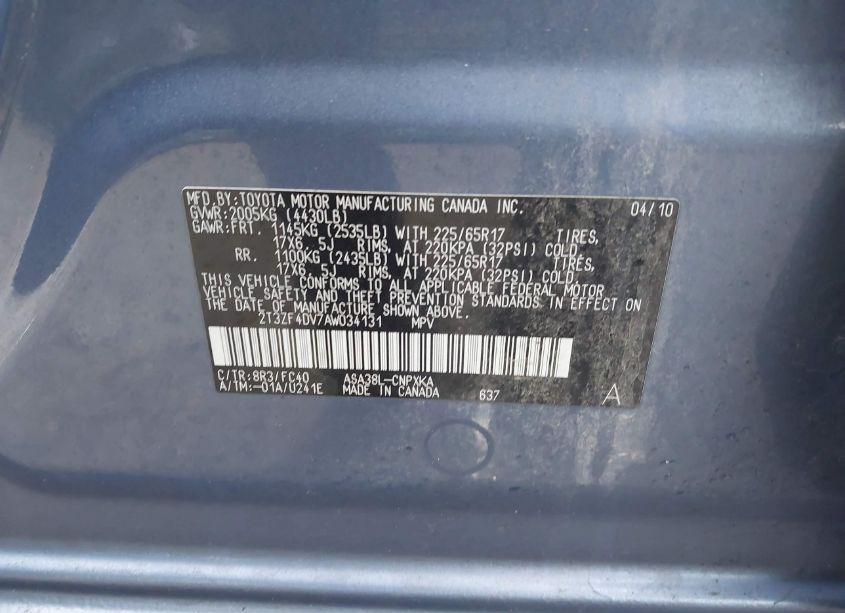 Photo 9 of 2010 Toyota Rav4 (VIN 2T3ZF4DV7AW034131)