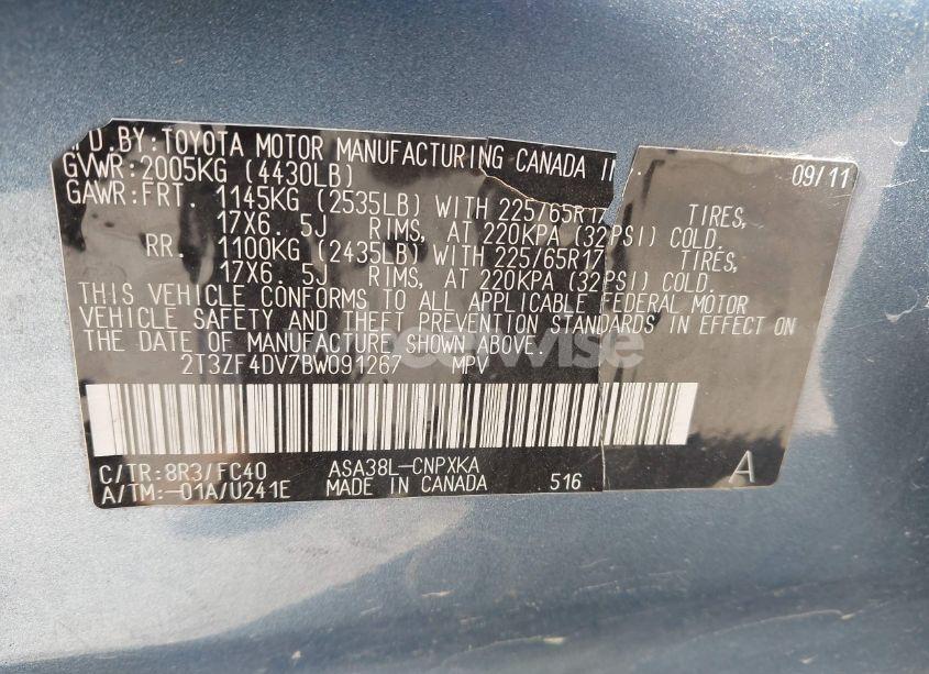 Photo 9 of 2011 Toyota Rav4 (VIN 2T3ZF4DV7BW091267)