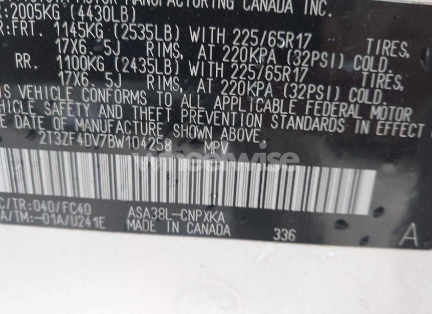 Photo 9 of 2011 Toyota Rav4 (VIN 2T3ZF4DV7BW104258)