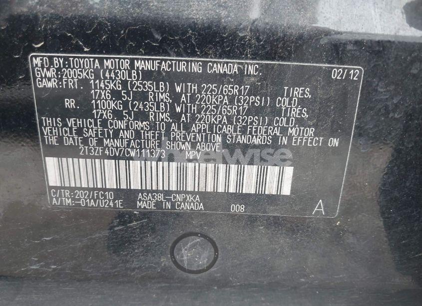 Photo 9 of 2012 Toyota Rav4 (VIN 2T3ZF4DV7CW111373)