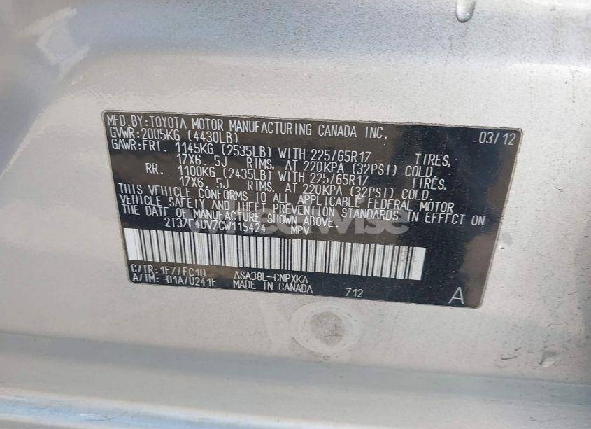 Photo 9 of 2012 Toyota Rav4 (VIN 2T3ZF4DV7CW115424)