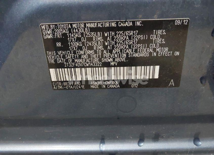 Photo 9 of 2012 Toyota Rav4 (VIN 2T3ZF4DV7CW143322)