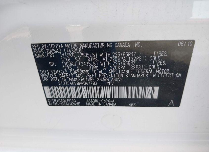 Photo 9 of 2010 Toyota Rav4 (VIN 2T3ZF4DV8AW041783)