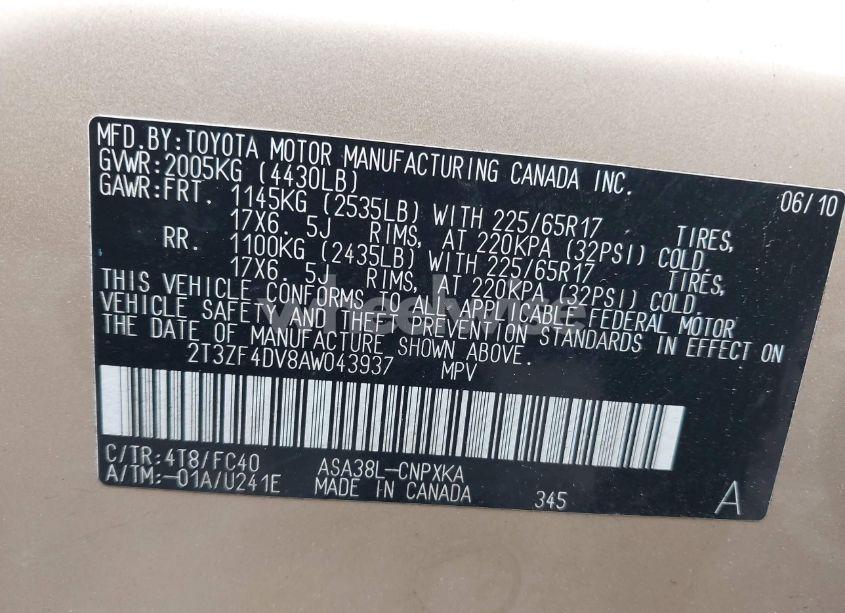 Photo 9 of 2010 Toyota Rav4 (VIN 2T3ZF4DV8AW043937)