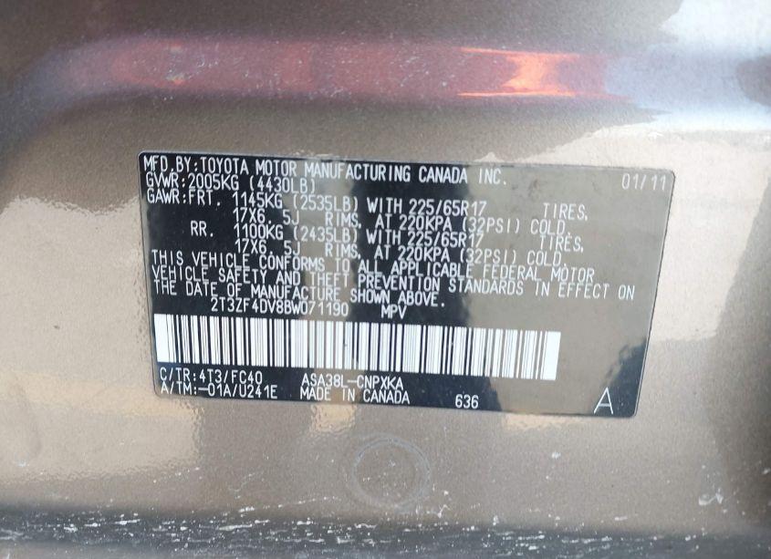Photo 9 of 2011 Toyota Rav4 (VIN 2T3ZF4DV8BW071190)