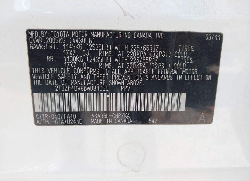 Photo 9 of 2011 Toyota Rav4 (VIN 2T3ZF4DV8BW081055)