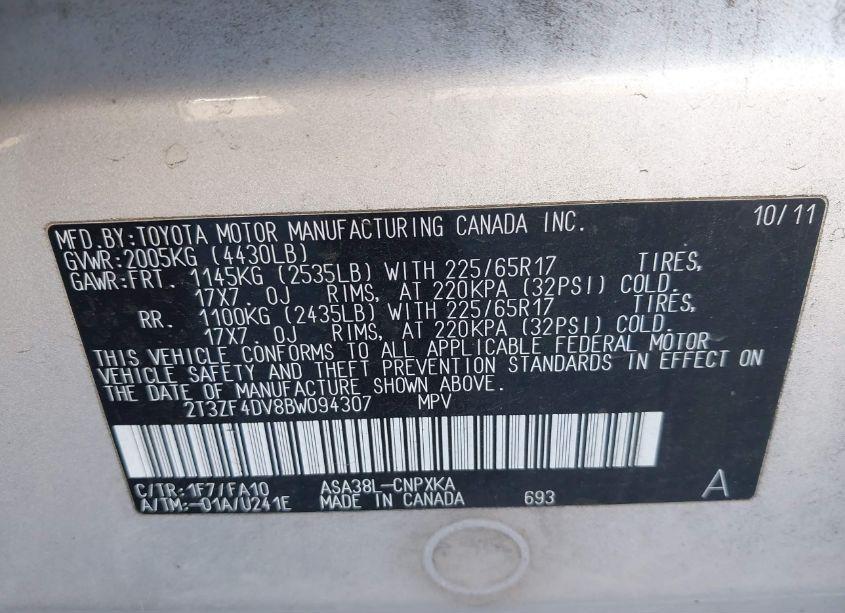 Photo 9 of 2011 Toyota Rav4 (VIN 2T3ZF4DV8BW094307)