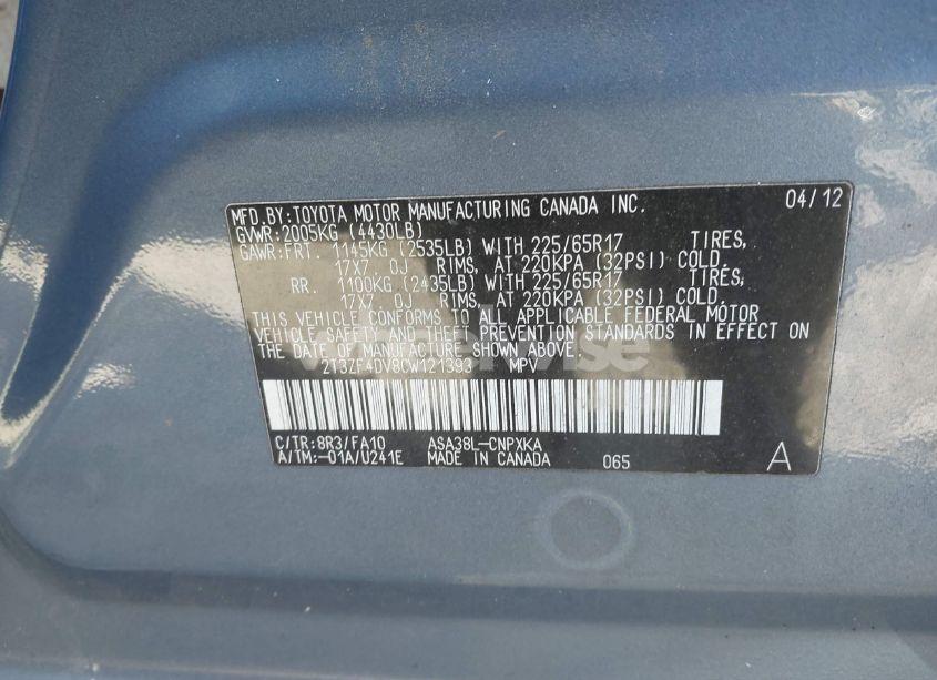 Photo 9 of 2012 Toyota Rav4 (VIN 2T3ZF4DV8CW121393)
