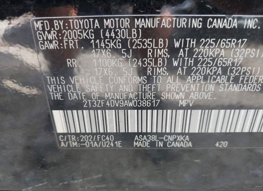 Photo 9 of 2010 Toyota Rav4 (VIN 2T3ZF4DV9AW038617)