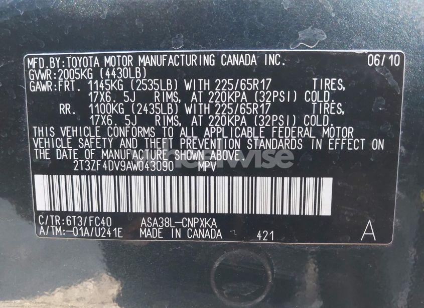 Photo 9 of 2010 Toyota Rav4 (VIN 2T3ZF4DV9AW043090)