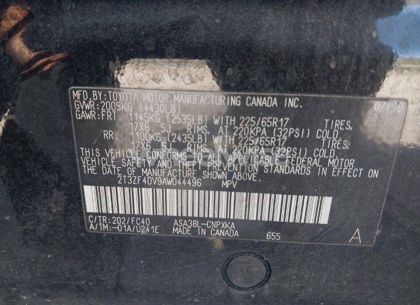 Photo 9 of 2010 Toyota Rav4 (VIN 2T3ZF4DV9AW044496)