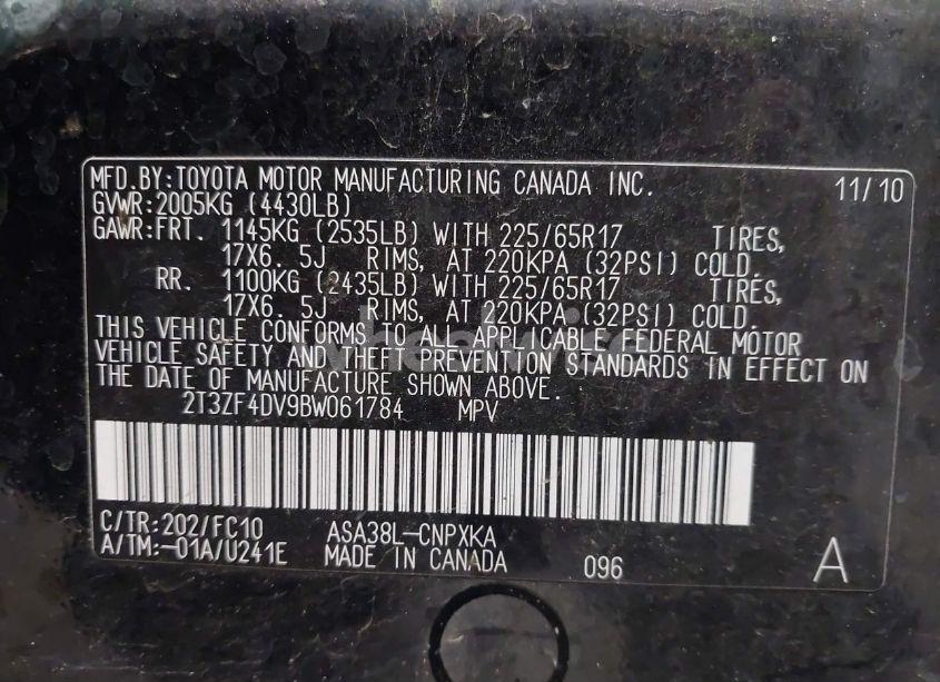 Photo 9 of 2011 Toyota Rav4 (VIN 2T3ZF4DV9BW061784)