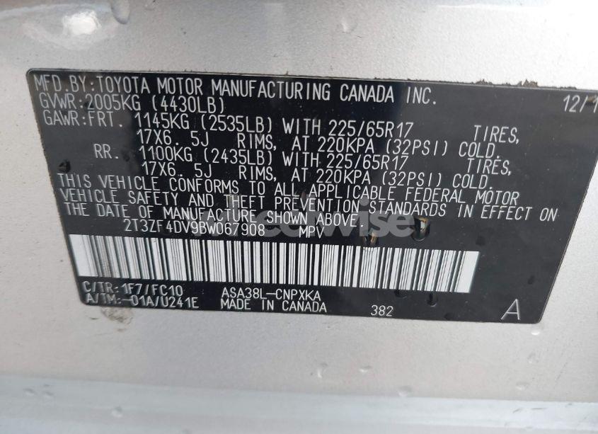 Photo 9 of 2011 Toyota Rav4 (VIN 2T3ZF4DV9BW067908)