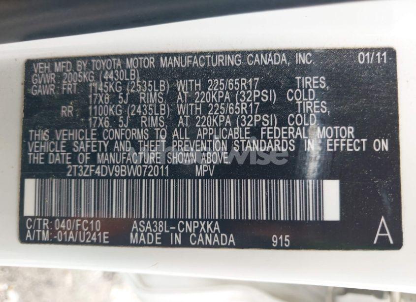 Photo 9 of 2011 Toyota Rav4 N/A (VIN 2T3ZF4DV9BW072011)