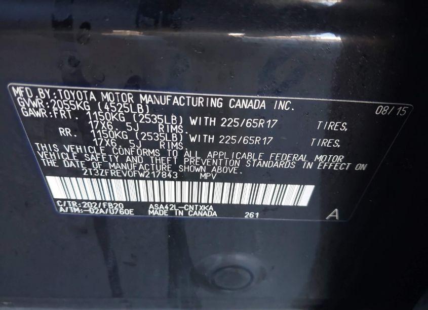 Photo 9 of 2015 Toyota Rav4 LE (VIN 2T3ZFREV0FW217843)