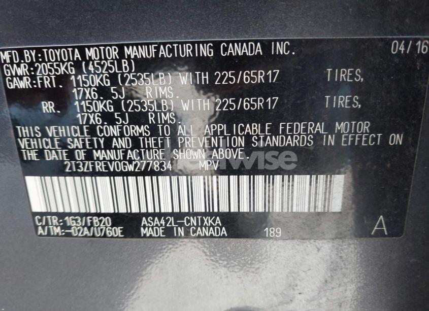 Photo 9 of 2016 Toyota Rav4 LE (VIN 2T3ZFREV0GW277834)