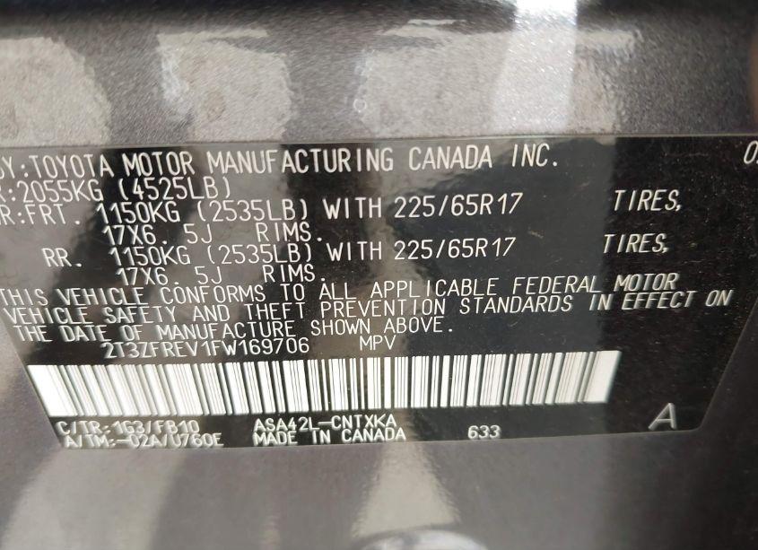 Photo 9 of 2015 Toyota Rav4 LE (VIN 2T3ZFREV1FW169706)