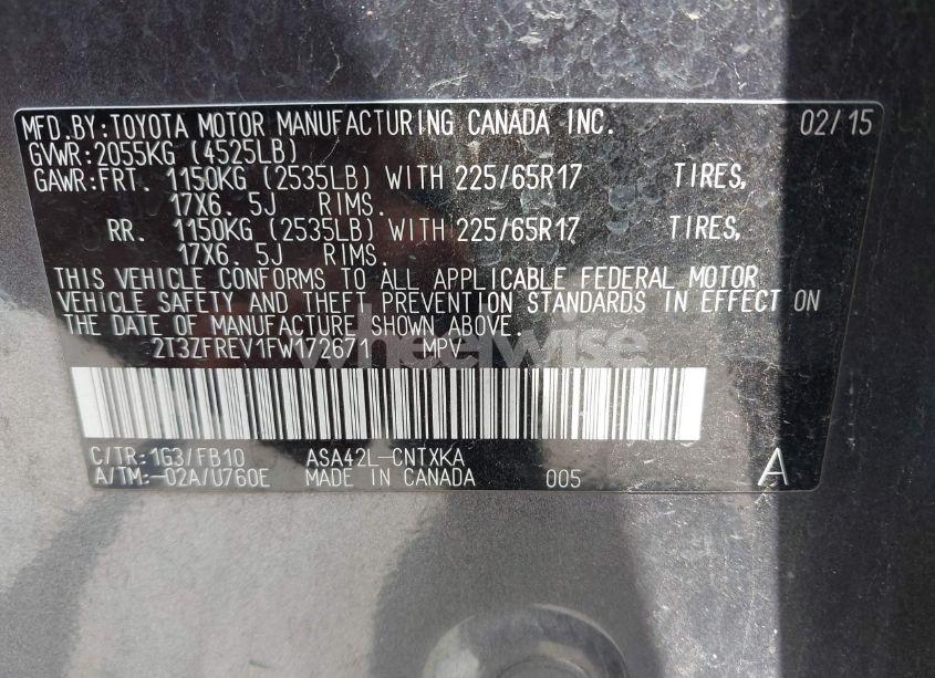 Photo 9 of 2015 Toyota Rav4 LE (VIN 2T3ZFREV1FW172671)