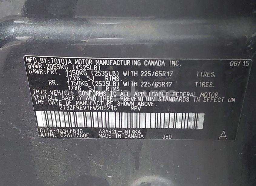 Photo 9 of 2015 Toyota Rav4 LE (VIN 2T3ZFREV1FW205216)