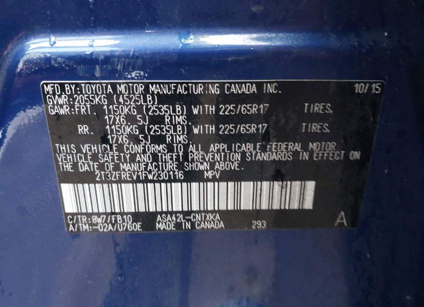 Photo 9 of 2015 Toyota Rav4 LE (VIN 2T3ZFREV1FW230116)