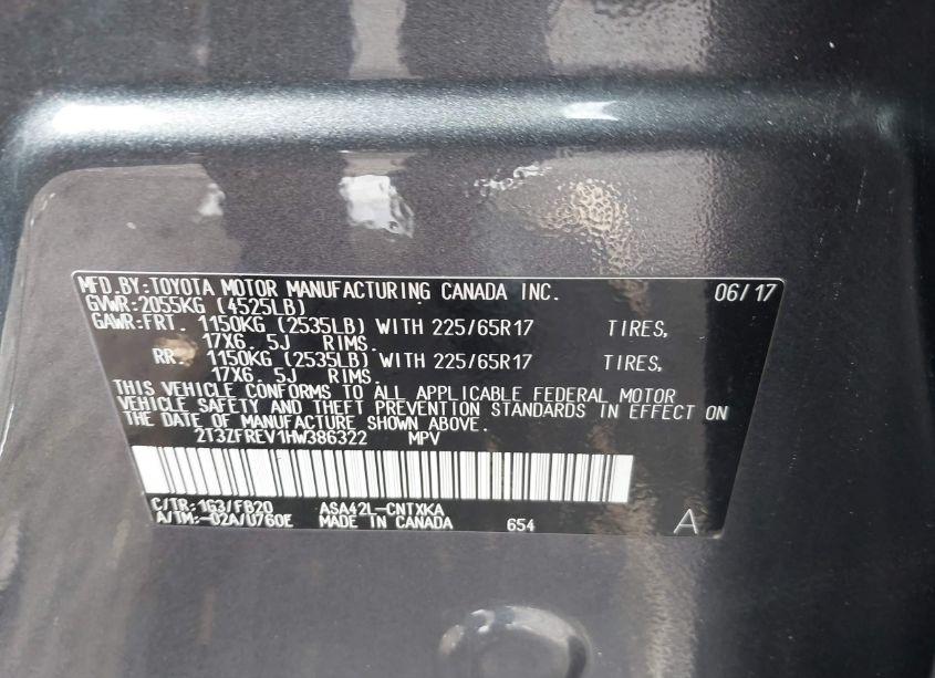 Photo 9 of 2017 Toyota Rav4 LE (VIN 2T3ZFREV1HW386322)